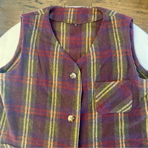 Vintage 70s Tartan Plaid Wool Blend Button Front Vest - Picture 6 of 15
